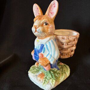 Vintage Easter Bunny with Basket, Glazed Ceramic; egg - plant - candle - holder